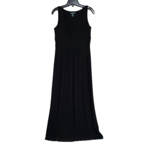 Ralph Lauren Black Ruched V-neck Sleeveless Long Dress Size 6 Formal Wedding
